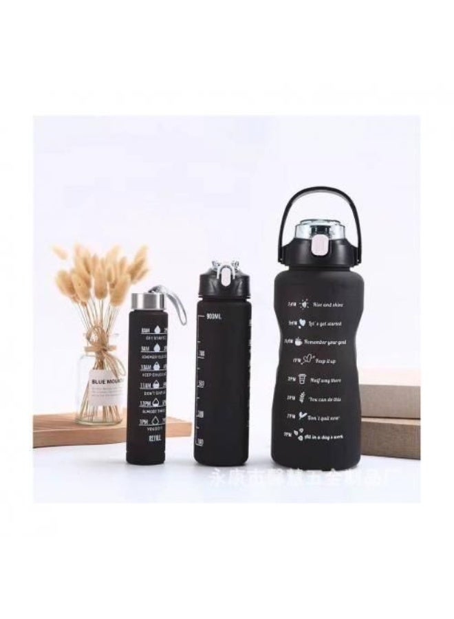 طقم زجاجات مياه 3 قطع   مياه رياضية بلاستيك صحي  مع علامات زمنية و علامات تحفيزية ، قابلة لإعادة الاستخدام ومضادة للتسرب، مثالية للرجال والنساء لصالة الألعاب الرياضية و كرة القدم و الأنشطة الخارجية، المدرسة، اللياقة البدنية، و للعمل  الحليب والعصير، زجاجة ماء شفافه جيم صحية متعددة الاستخدامات للجيم والمدرسة - زجاجه ماء مضادة للتسرب - ازازة مياه شفافة مع علامات للوقت - زجاجة ماية و عصير ولبن للاطفال و للمدرسة - Image 2